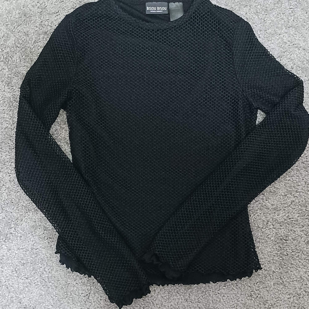 Black Fishnet Long Sleeve Top Size Small